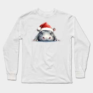 Christmas Peeking Baby Hippo Long Sleeve T-Shirt